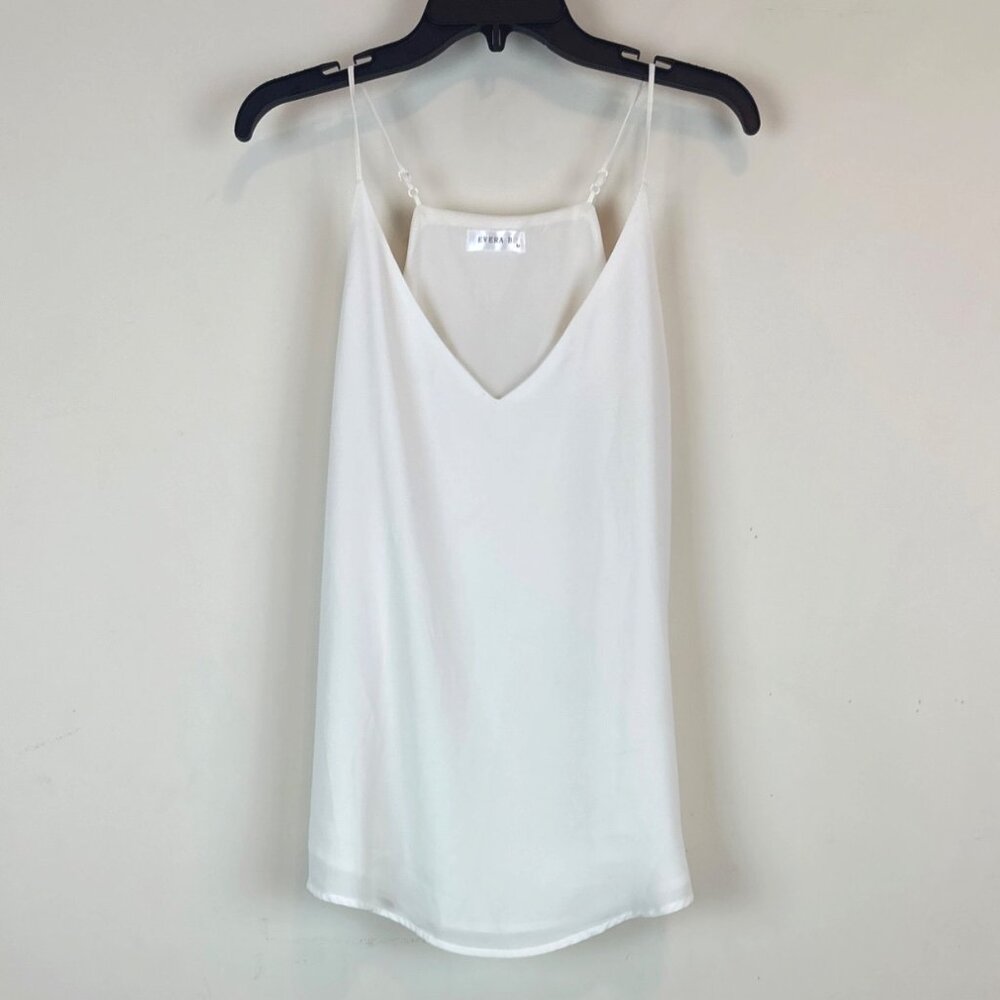 Evera B Ivory V-Neck Camisole Tank Top Adjustable Strap Size M Minimalist Dressy